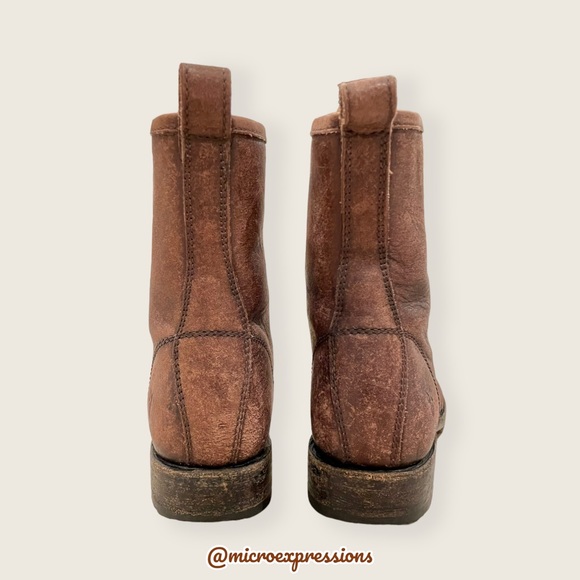 $378 Frye Veronica Combat Distress Brown Leather Lace Up Moto Combat Ankle Boot - Picture 13 of 16